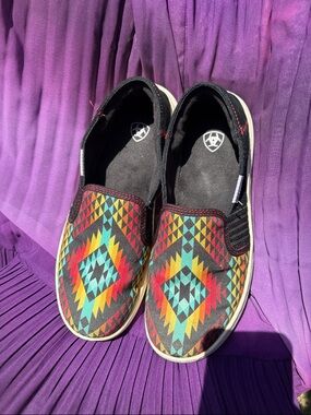 Ariat woman’s Multicolor Aztec Slip-On Sneakers - Black, Red, Yellow, Turquoise
